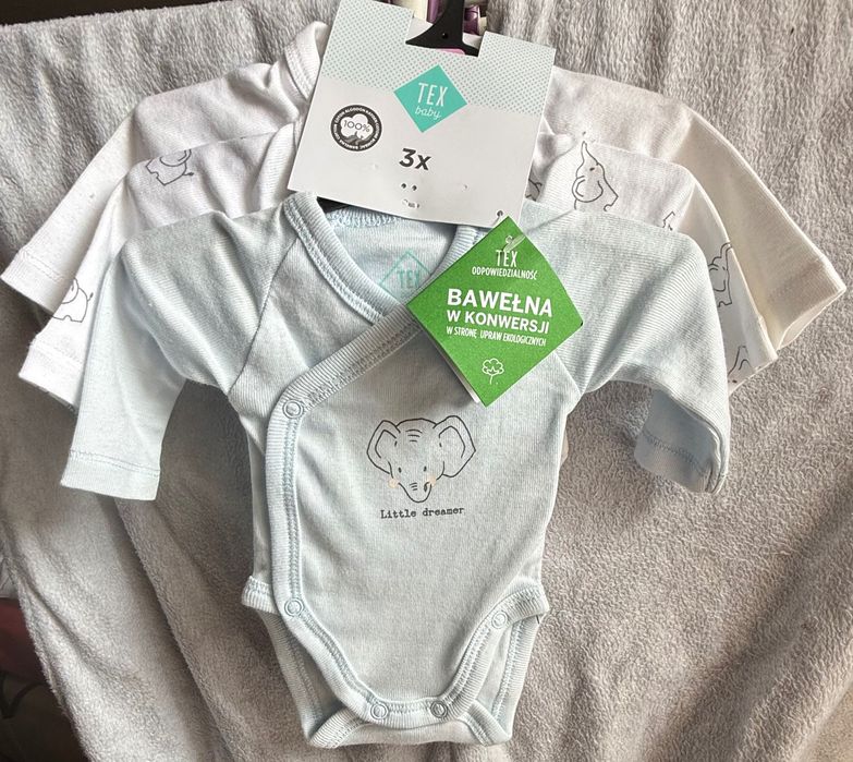 Zestaw trzech body TEX Baby wykonanych z bawełny organicznej