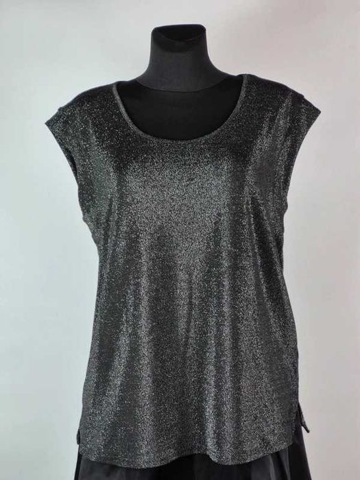 Czarna bluzka Laura Torelli 46/48 elegancka błyszcząca srebrna nitka