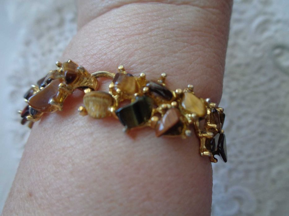 подар браслет позолота камінь нат тигрове око 18см клейма