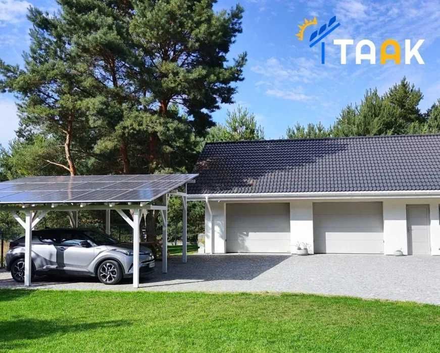 Drewniana Wiata Carport Altana fotowoltaiczna 7,08 kWp + magazyn 15 kWh