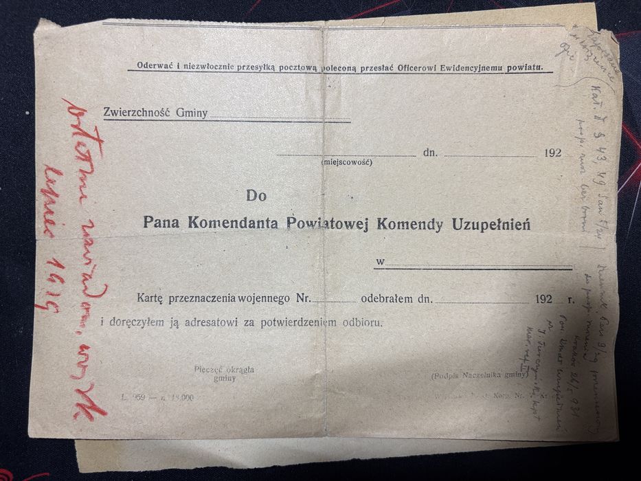 Dokument wojskowy PKU Kraków II RP