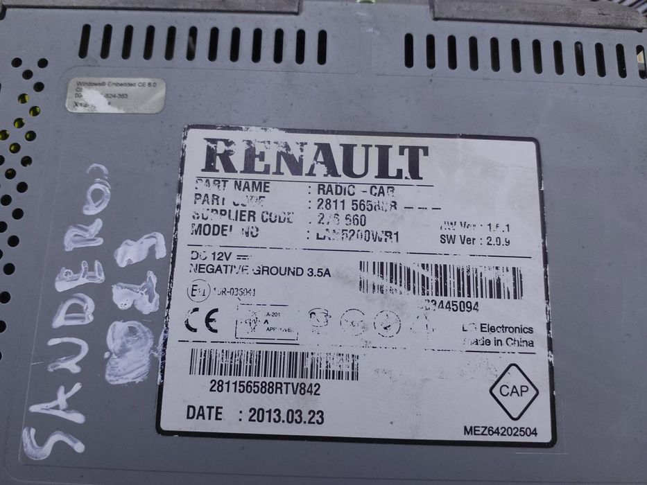 RADIO DACIA SANDERO II REF: 281156588R  | 2012 - 2020