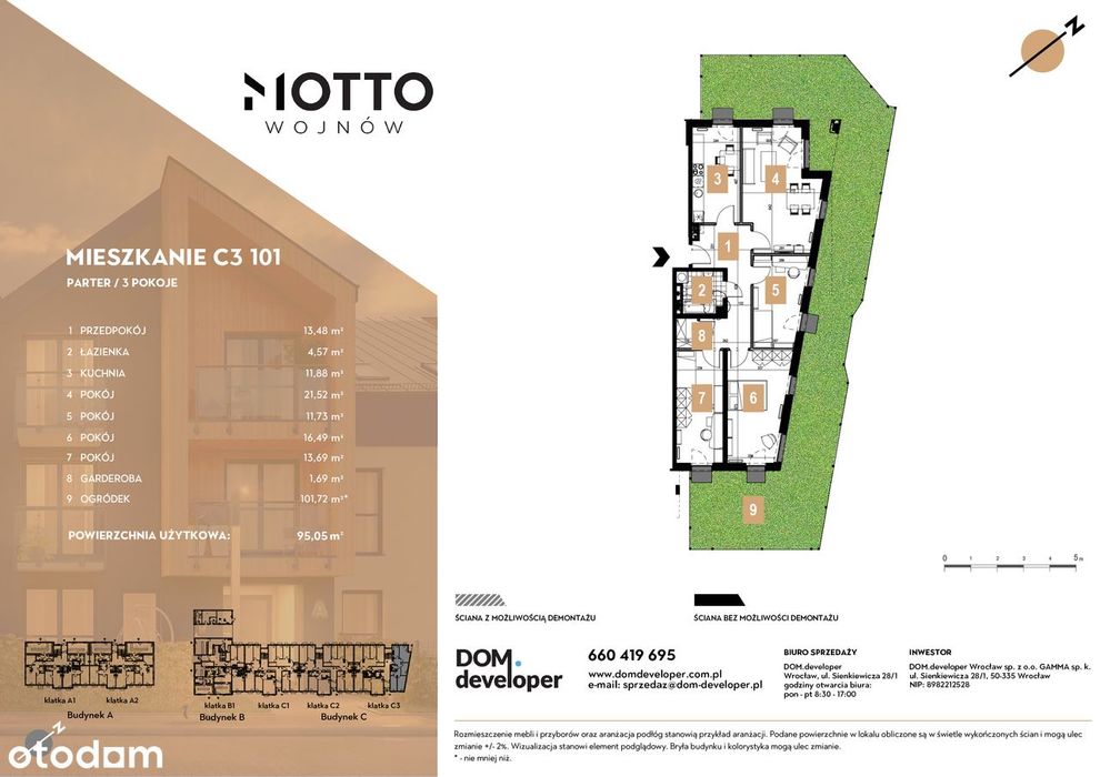 95 m² + 102 m² ogrodu | 4 pokoje | gotowe | Wrocław Wojnów