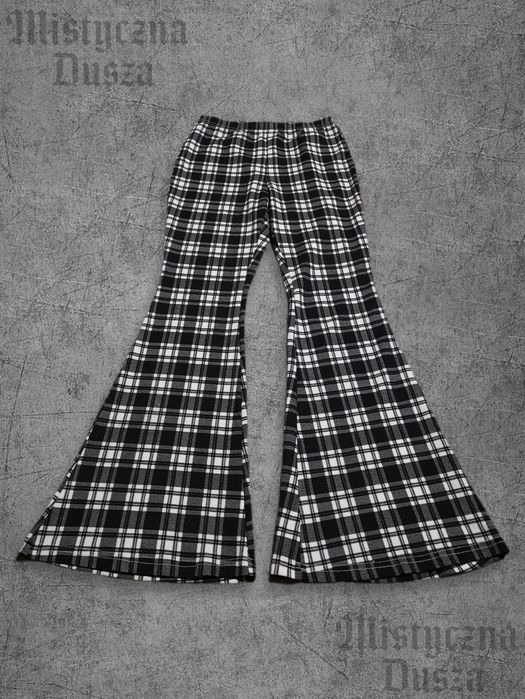 Spodnie materiałowe leginsy w kratę szerokie nogawki alternative  grunge underground Gothic SWAG y2k