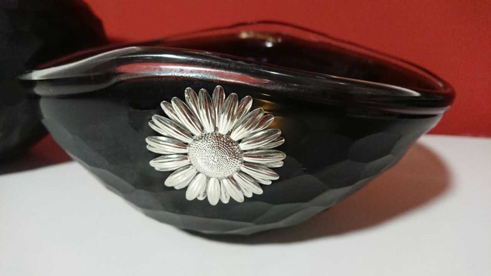 Conjunto de 2 peças decorativas em vidro preto opaco