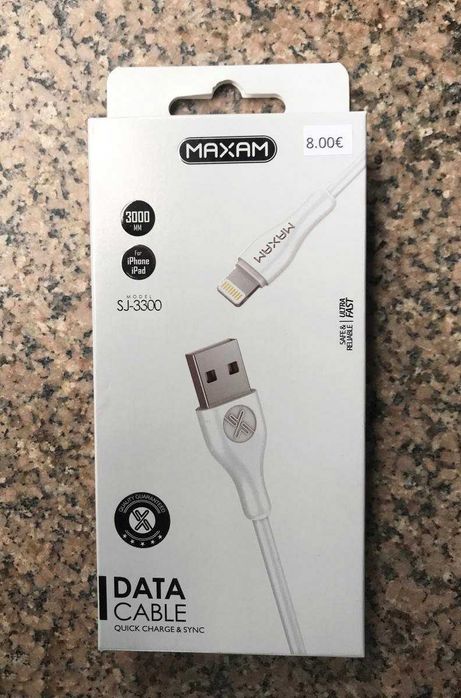 Cabo carregador lightning para iPhone / iPad / iPod - 3 Metros - Novo