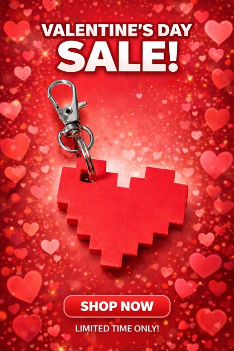 Brelok serce pixel 3D czerwone _ gaming retro _ prezent