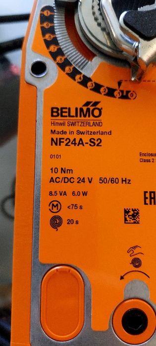 Електропривід Belimo(Швейцарія) NF24A-S2 зі зворотною пружиною та додатковим контактом для повітряної заслінки 2,0 м²