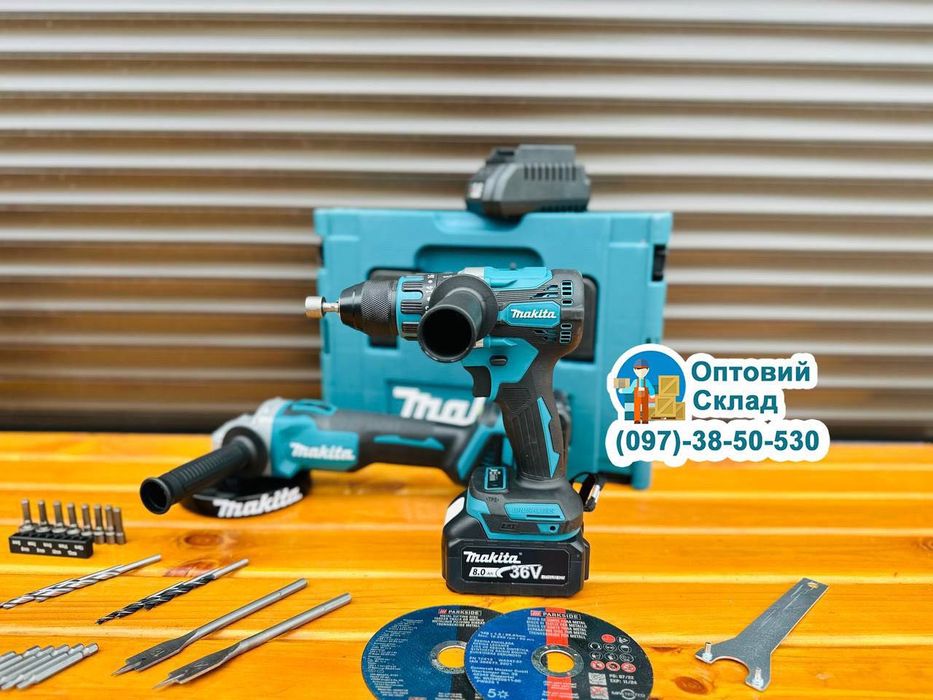 Акумуляторний  Набор 2в1 Makita Болгарка DGA 504 + Шуруповерт DHP 485