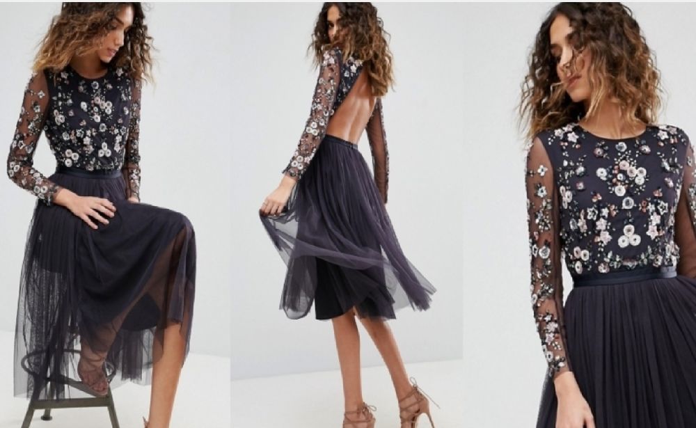 Sukielka ASOS wieczorowa neddle & thread S XS 36 tiulowa haft tiul