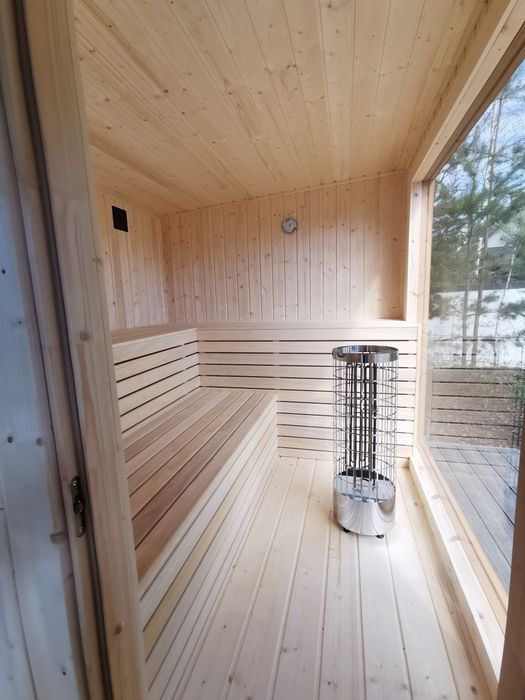 Sauna ogrodowa PREMIUM 8x2,5m Prysznic Piec Led  lamele Hit