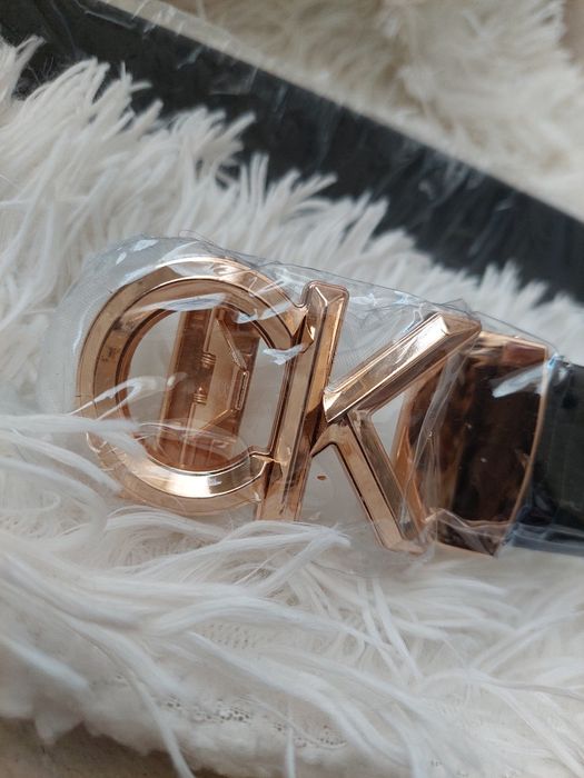 Pasek czarny zlota klamra