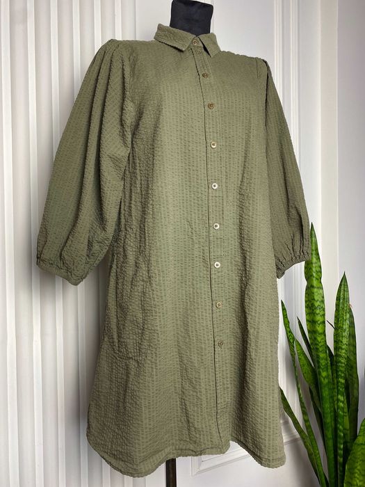 Part Two sukienka do kolan koszulowa szmizjerka khaki 100% bawełna waflowa casual wiosna lato