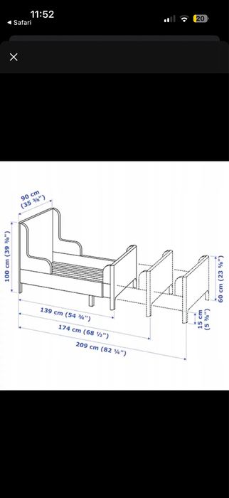 Ikea łóżko dziecięce rozsuwane  biale 80x200cm