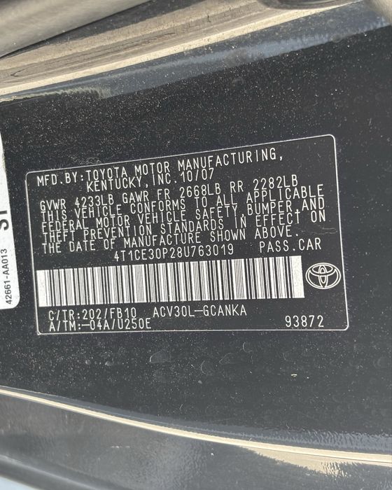 Toyota Camry Solara 2007 VIN 4T1CE30P28U763019 фото оголошення 5 з 8