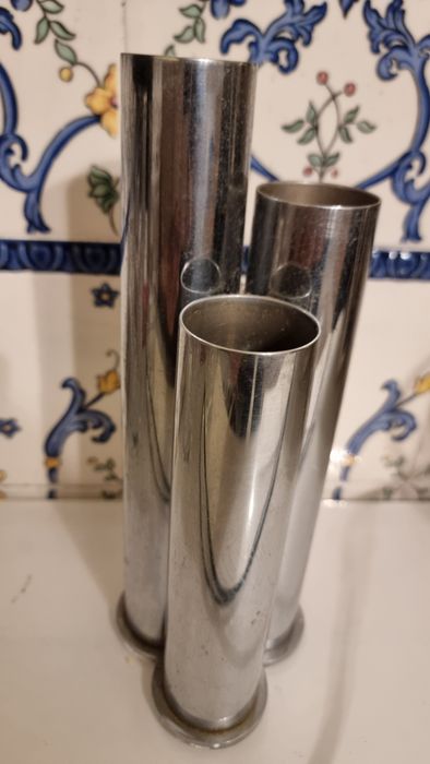 Vaso Solitário Triplo Art Déco - Metal Cromado Vintage