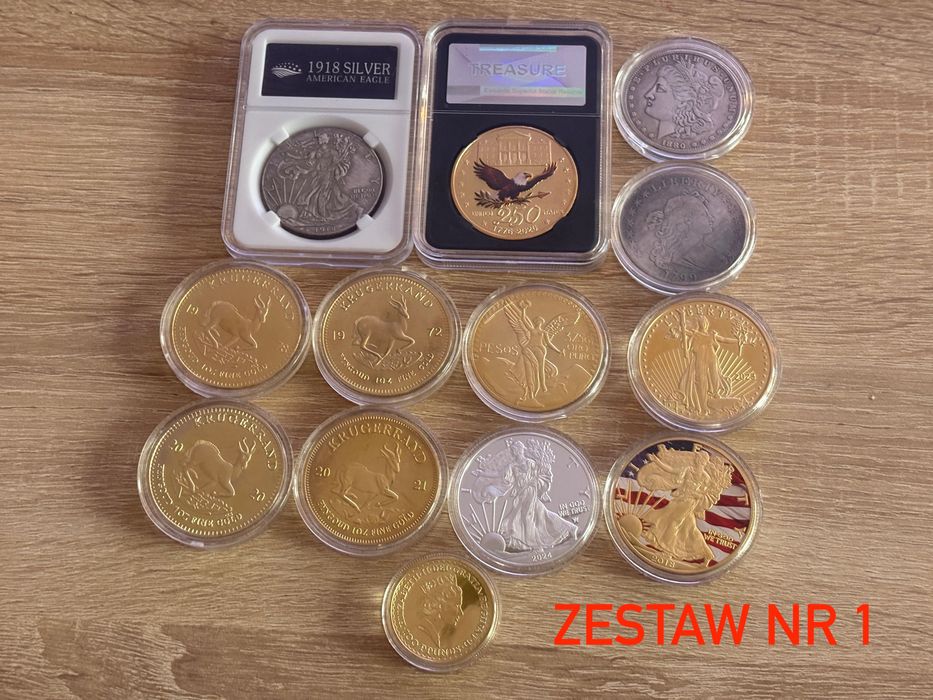 Zestaw 13 monet kolekcjonerskich w displayach i kapslach, nowe, hobby