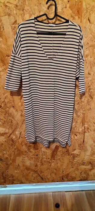 Vestido de riscas com manga 3/4 da zara