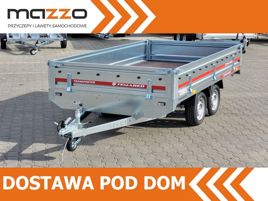 TEMARED DOSTAWA! Przyczepa platforma wym. 304x153x30 TRANSPORTER 3015/2, KOŁA POD SPODEM, wszystkie burty demontowalne, niehamowana, kat. B HIT!  PROMOCJA! DMC 750kg! Koła pod spodem! Do przewozu uli! PLATFORMA!