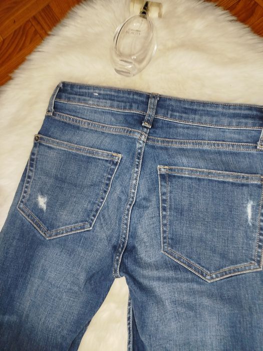 Niebieskie ciemnoniebieskie jeansy damskie wysoki stan Mango 36 S
