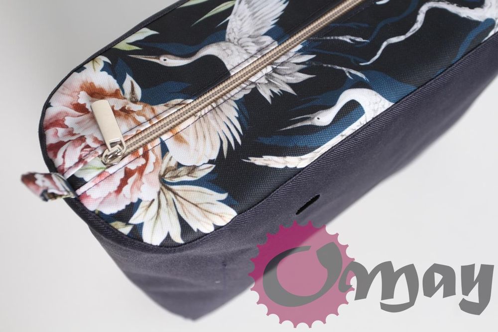 Granatowy organizer do OBAG STANDARD kwiaty beż róż 2 kieszenie OMAY