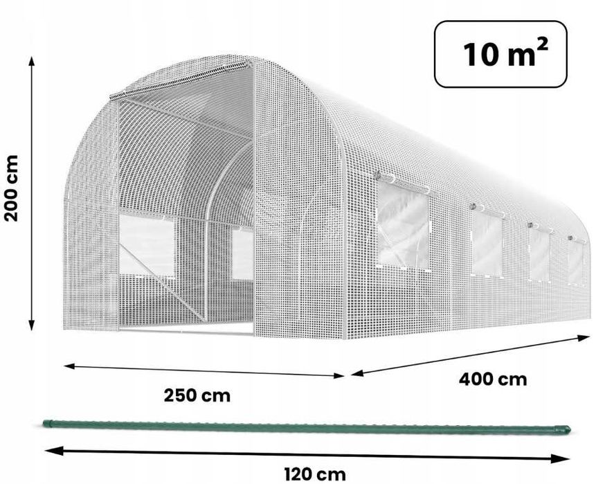 Tunel Foliowy Ogrodowy 2,5 x 4m (10m2) Biały + Akcesoria