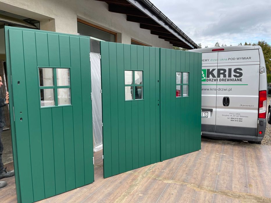 Drzwi Zewnętrzne Drewniane Na wymiar zielone montaż CAŁA POLSKA KRIS