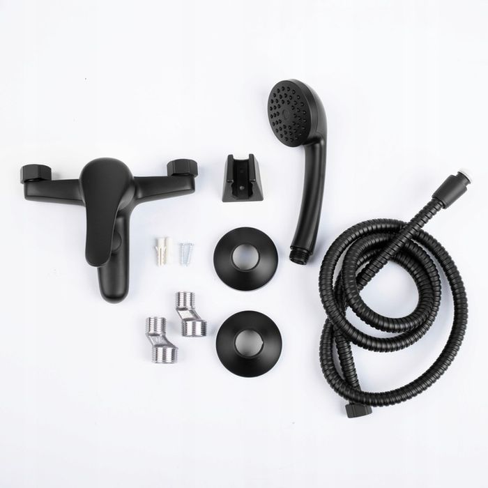 Bateria Wannowa Prysznicowa Ścienna Kran Do Wanny Wąż Czarny Loft