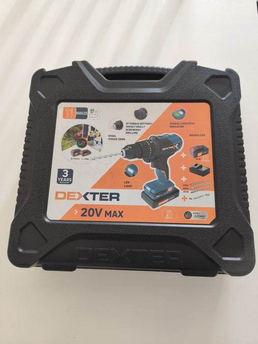 Berbequim Dexter percutor sem fio brushless 20 V com 2 baterias