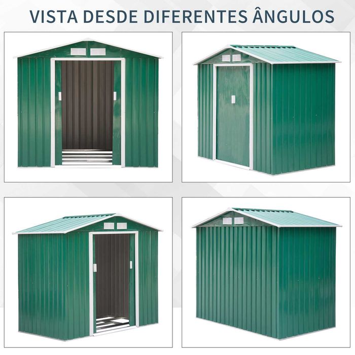 Abrigo exterior em aço galvanizado 213x130x185 cm com 4 janelas