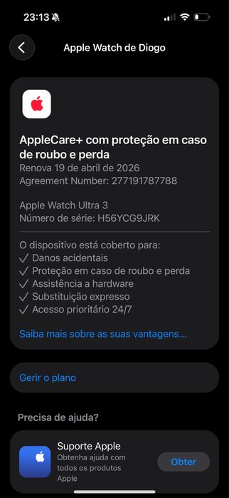 Apple watch ultra 3 c/garantia e protecao roubo
