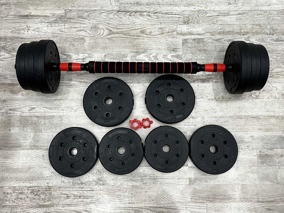 Zestaw Hantle Regulowane na Gryf 20KG Bitumiczne Sztangielki Ćwiczenia