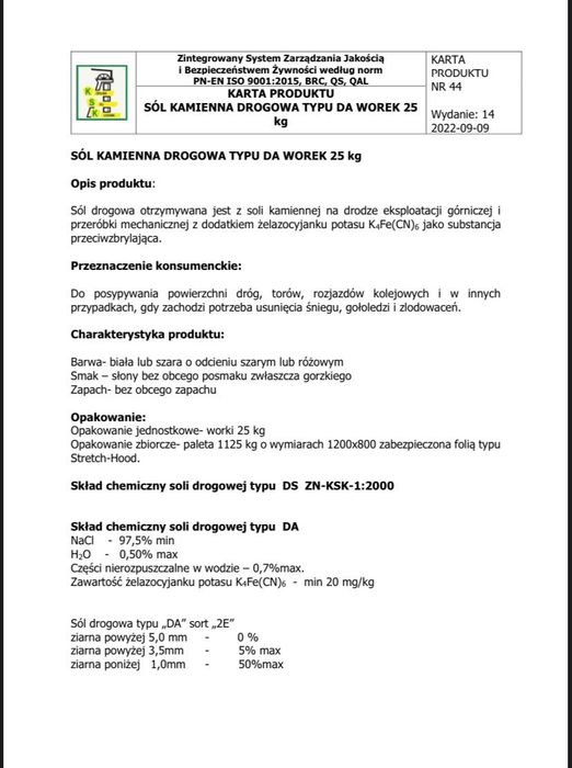 Sól drogowa workowana