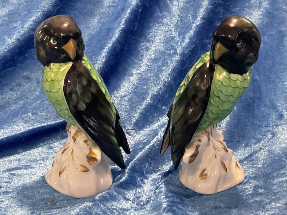 Par papagaios vista alegre porcelana pintura manual alt 12 cm