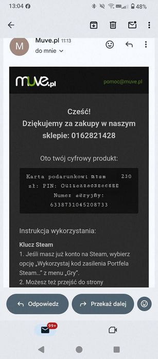 sprzedam kartę Steam o wartości 110