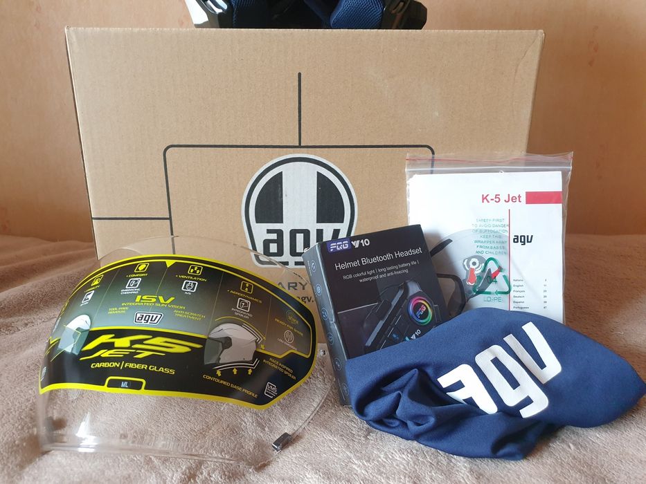 Kask motocyklowy agv K5 jet ML white pearl fiberglass interkom