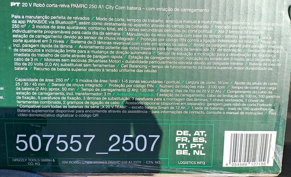 Robô Corta-Relva Parkside PAMRC 250 A1 City (20V) – Novo na Caixa!