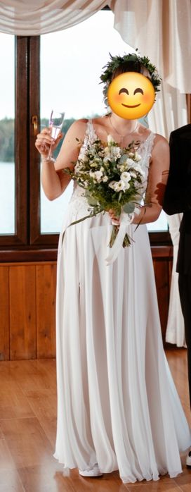 Suknia ślubna boho, glamour koronka/muślin (koronkowa, muślinowa)