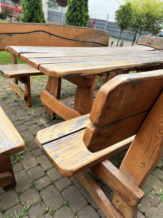 Komplet drewniany zestaw ogrodowy ławki stół