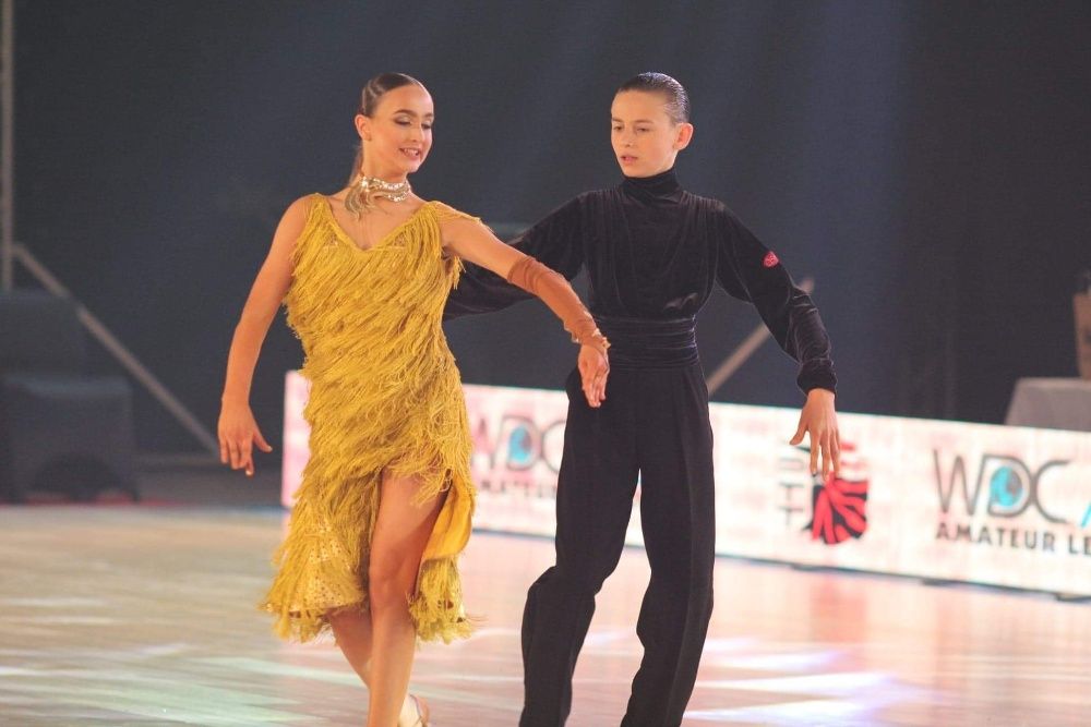 Złota zdobiona sukienka taniec towarzyski, super stan, 155-165cm