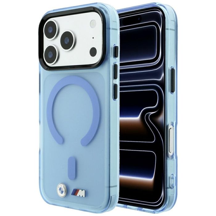 Etui BMW M IML Frosted Metal Logo & Trims Mag Safe do i Phone 18 Pro / 17 Pro niebieski