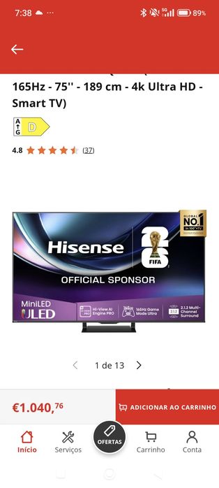 TV hisene 75U7NQcom garantia até 2030