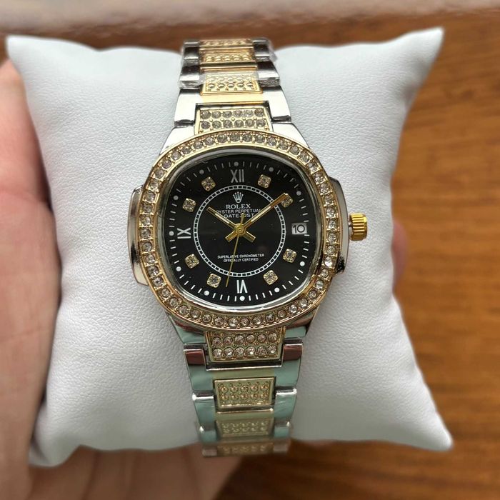 Топ! Жіночий годинник Rolex на браслеті комбінованого кольору з датою
