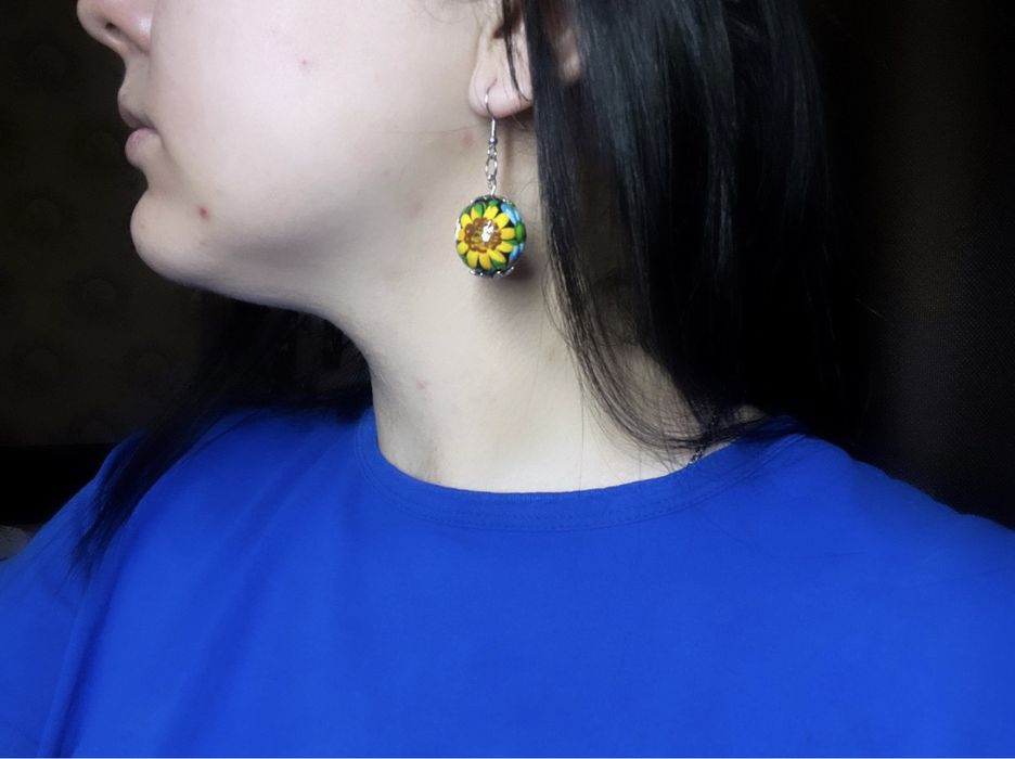 Сережки з соняхами | Біжутерія | Петриківський розпис