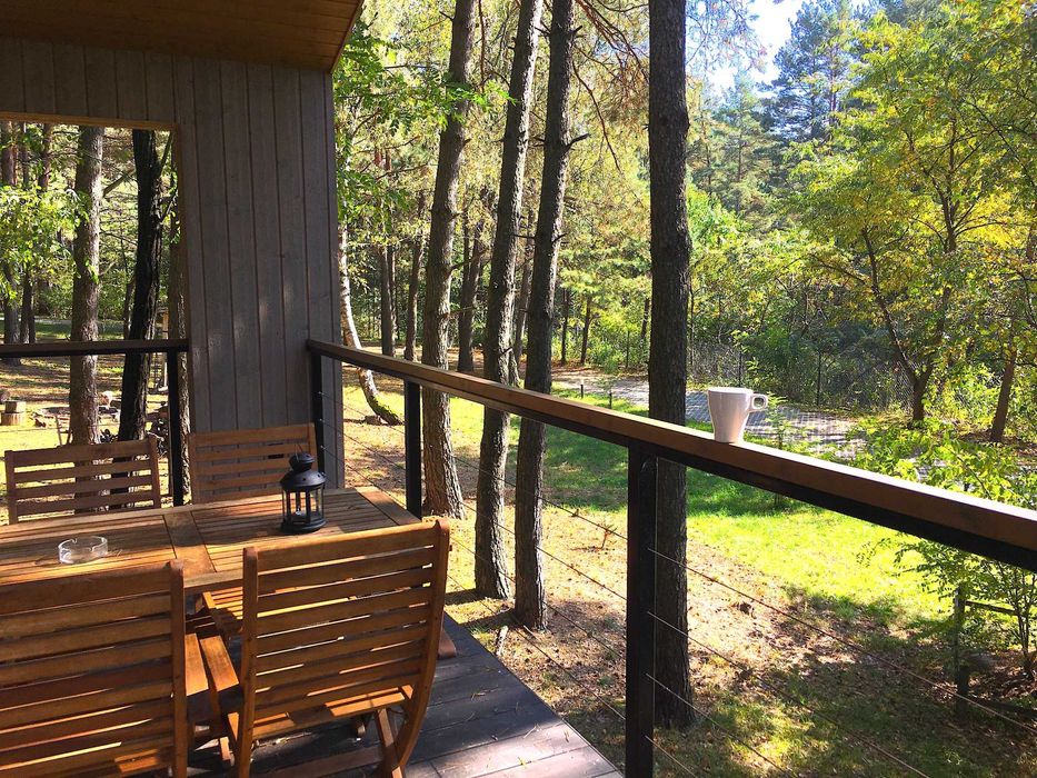 2os Domek z kominkiem taras w drzewach w lesie na odludziu WiFi klima