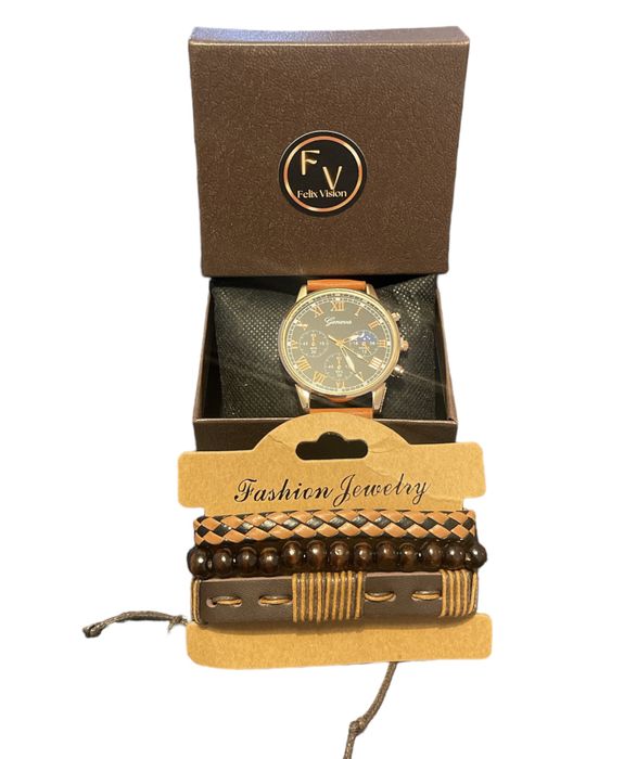 Relógio Geneva e acessórios 4 Peças  Masculino
