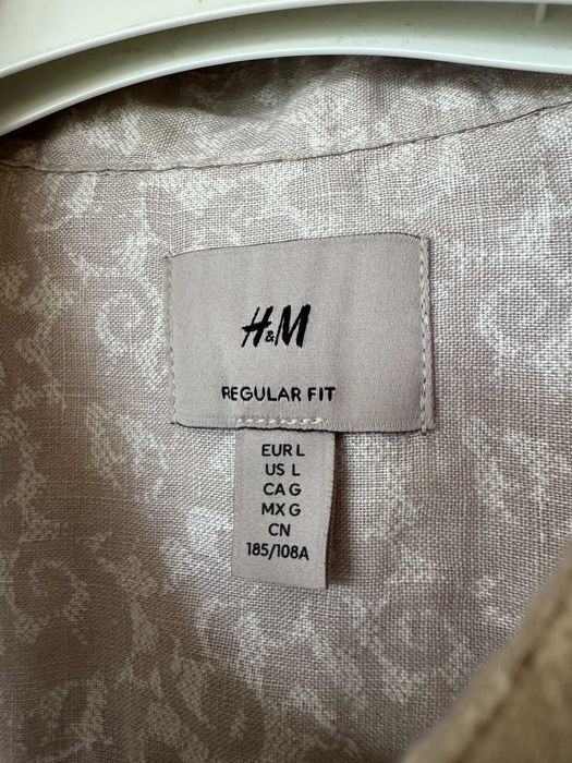 Koszula męska, z krótkim rękawem 100% len, H&M r L-idealny stan