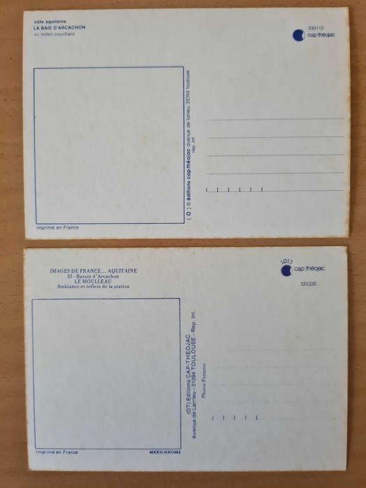 2 postais ilustrados de Aquitaine: Arcachon e Le Moulleau
