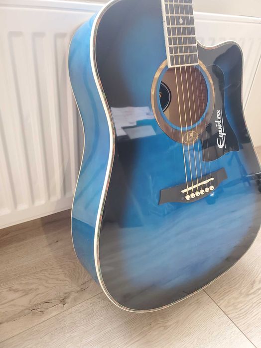 синяя дредноут акустическая гитара гриф ровный с регулировкой