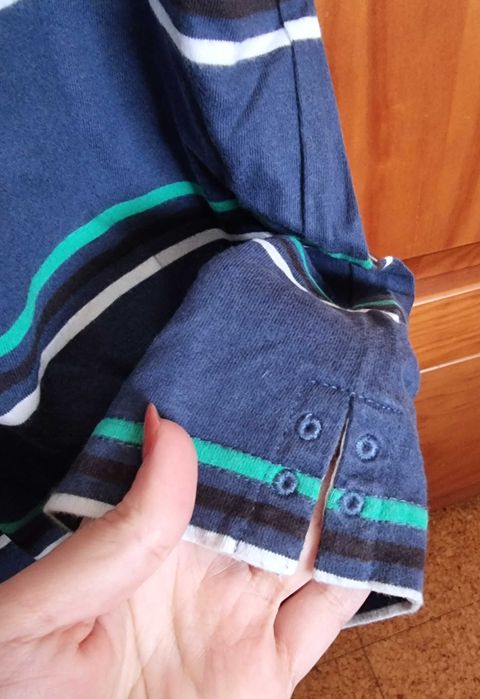 Polo de manga curta azul às riscas Quebramar, tamanho L
